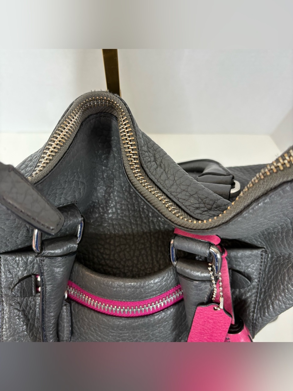 Coach Legacy Rory Textured Pebbled Leather Bobo in the Graphite/Berry colorway - Picture 8 of 17